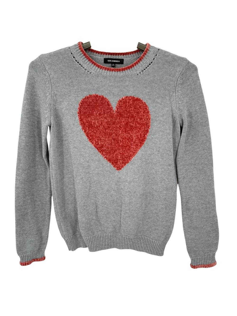 525 America Womens Heart Sweater Gray Valentines Day Oversized Size XS NEW